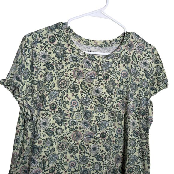 Loft T-Shirt Women's Large Green Floral Vintage Soft Crew Neck Short Sleeve Top - Picture 2 of 9